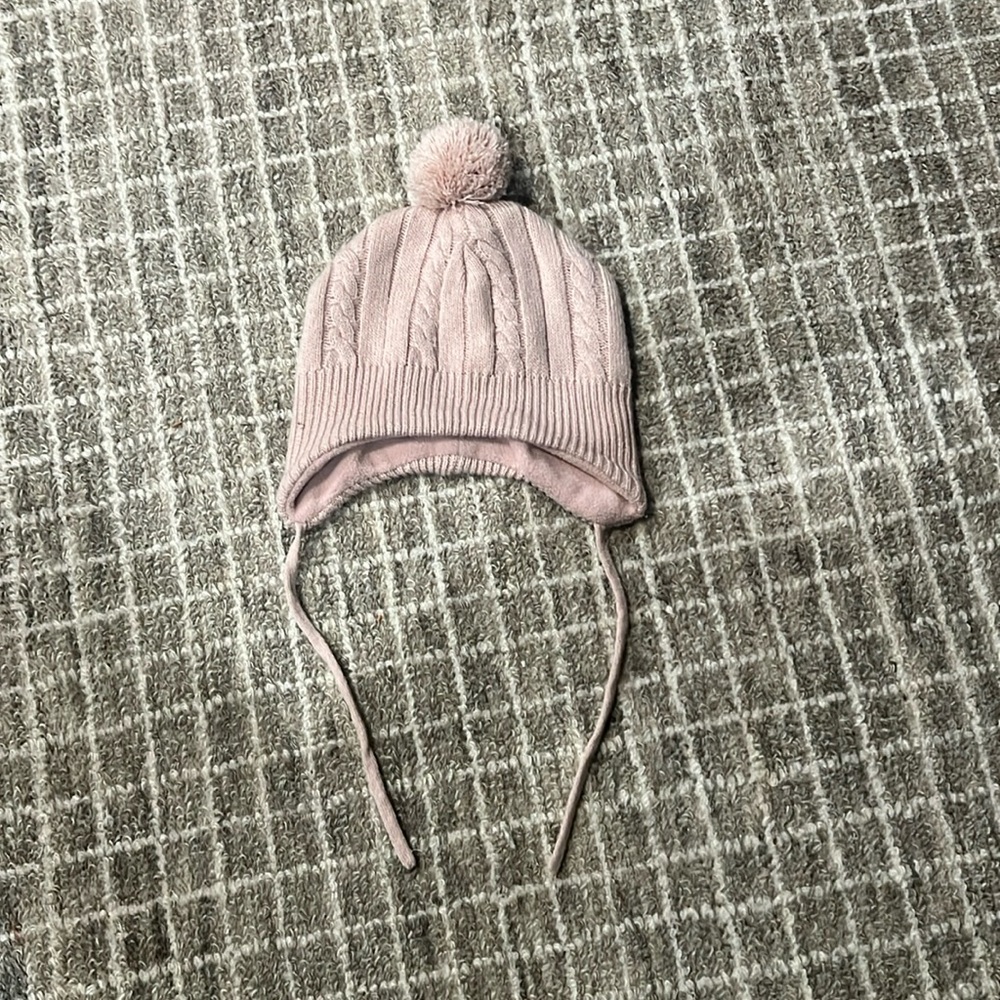Baby Girl Fleece Lined Knit Hat, 9-12 months